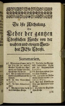 Die Iste Abtheilung.