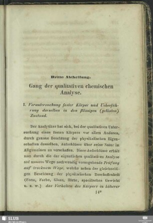 Dritte Abtheilung. Gang der qualitativen chemischen Analyse