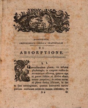 Dissertatio Physiologico-Medica Inavgvralis De Absorptione