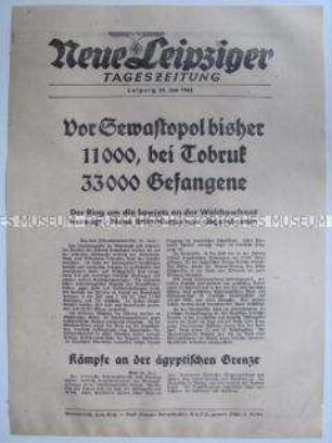 Extrablatt der "Neuen Leipziger Tageszeitung" u.a. zu Kampfhandlungen an der Wolchowfront