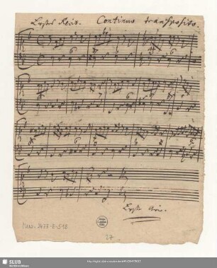 Continuo transposito. Erstes Recit[ativ]. [= b bez., transp.]