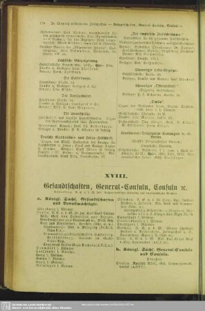 XVIII. Gesandschaften, General-Konsuln, Konsuln, etc.