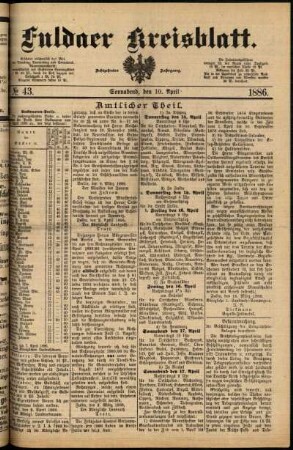 Erste Ausgabe vom Samstag, den 10. April 1886.