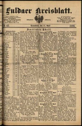 Erste Ausgabe vom Samstag, den 10. April 1886.