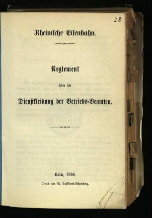 Reglement über die Dienstkleidung der Betriebs-Beamten