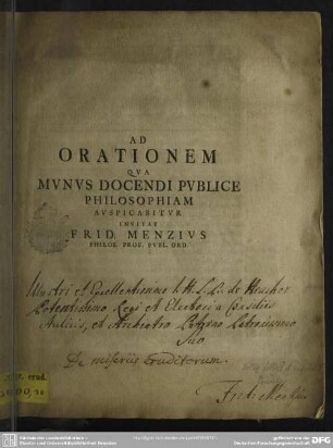 Ad Orationem Qua Munus Docendi Publice Philosophiam Auspicabitur Invitat