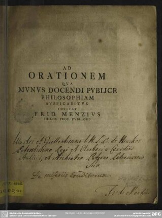 Ad Orationem Qua Munus Docendi Publice Philosophiam Auspicabitur Invitat