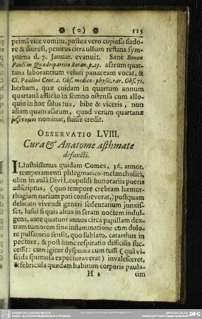 Observatio LVIII. Cura & Anatome asthmate defuncti