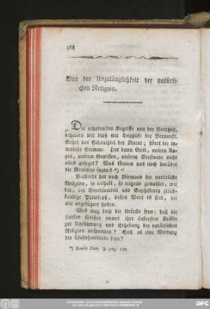 Von der Unzulänglichkeit der natürlichen Religion.