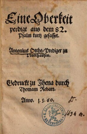 Eine Oberkeit perdigt aus dem 82. Psalm kurtz gefasset