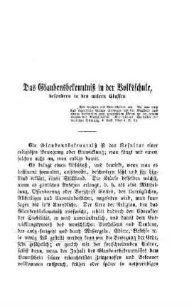 Das Glaubensbekenntniß in der Volksschule, besonders in den untern Klassen