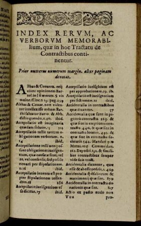 Index Rerum, Ac Verborum Memorabilium, quæ in hoc Tractatu de Contractibus continentur.