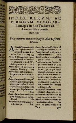 Index Rerum, Ac Verborum Memorabilium, quæ in hoc Tractatu de Contractibus continentur.