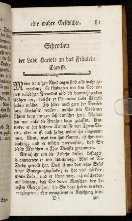 Schreiben der Lady Hariote an das Fräulein Clarisse.