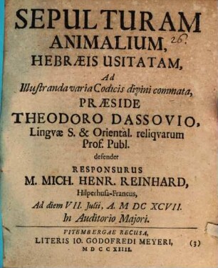 Sepulturam Animalium, Hebræis Usitatam, Ad Illustranda varia Codicis divini commata