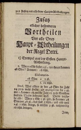 Zusatz etlicher besonderen Vortheilen Vor alle Drey Haupt-Abtheilungen der Regel Detri.