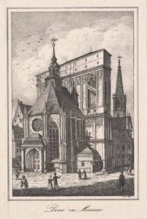 Der Dom zu Meißen von Südwesten mit "Schafstall" als Turmabschluss, dahinter der "höckrige Turm"