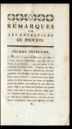 Remarques Sur Les Entretiens De Phocion
