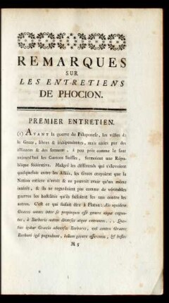 Remarques Sur Les Entretiens De Phocion