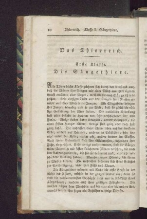 Das Thierreich. Erste Klasse. Die Säugethiere.