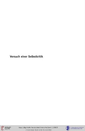 Versuch einer Selbstkritik