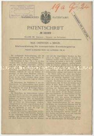 Patentschrift einer Stoßverbindung für transportable Eisenbahngleise, Patent-Nr. 36089