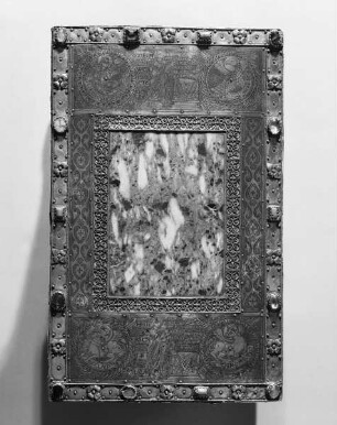 Tragaltar für Bischof Heinrich von Werl — Medaillons mit Evangelistensymbolen, dazwischen Bischof Meinwerk und Bischof Heinrich von Werl