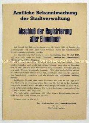 Bekanntmachung der Stadtverwaltung Weimar zur Registrierung der Einwohner