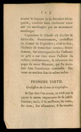 Premiere Partie. Confession du Comte de Cagliostro