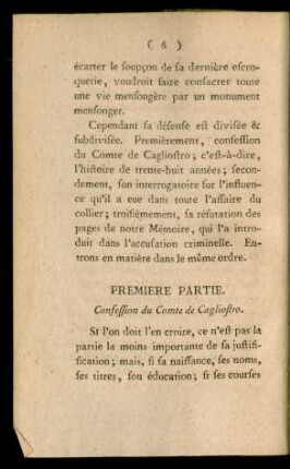Premiere Partie. Confession du Comte de Cagliostro
