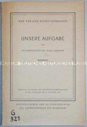 Vortrag des Reichsministers Seyß-Inquart, gehalten auf der Befehlshabertagung in Bad Schachen am 12. Oktober 1943