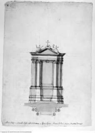 Stegreifprobe - Altar mit vier korinthischen Säülen, Grundriss und Aufriss