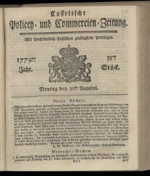 35tes Stueck, Montag den 30ten Augustus. 1779