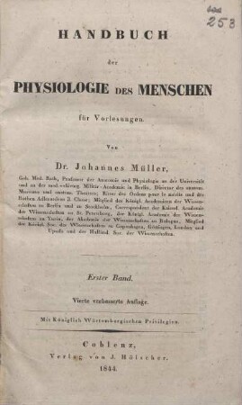 Handbuch der Physiologie des Menschen : für Vorlesungen. Teil: 1