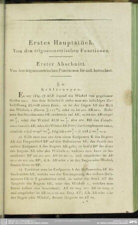 Erstes Hauptstück. Von den trigonometrischen Functionen