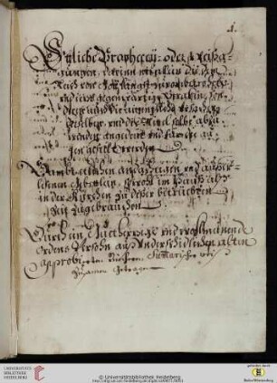 Prophezeiungen und Weissagungen, Abschrift.