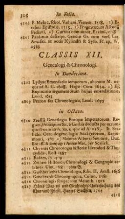 Classis XII. Genealogi & Chronologi