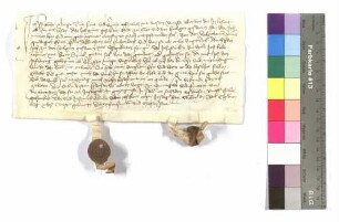 St. Egidien; Walter Münge begibt sich unter den Schutz des Albrecht von Hohenlohe; Siegel: Hans von Orn und Firtz von Neuenstein.