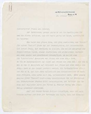 Brief von Harry Kessler an Gerhart Hauptmann