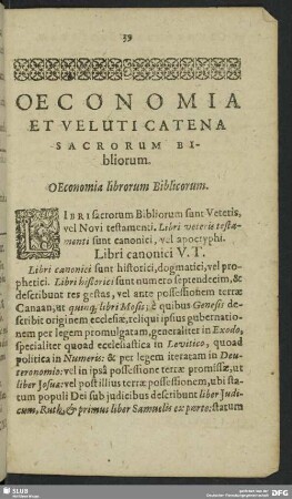 Oeconomia Et Veluti Catena Sarcorum Bibliorum