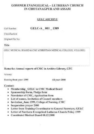 GELC MEDICAL BOARD & CMC (CHRISTIAN MEDICAL COLLEGE, VELLORE)
