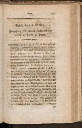 Achtzehnter Brief. Fortsetzung des jetzigen Zustandes der ècole de Santé zu Paris
