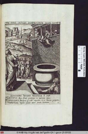 Martyrium des Hl.Callistus I. im Vordergrund, der Hl.Martina mittig, links das Martyrium des Hl.Calepodius, der von Pferden gezogen und in den Tiber geworfen wird.