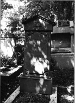 Grabstein 275 (Index: 99618392) Maße HxBxT: 154x66x37 cm Symbolik: Davidstern, Blumen, Blüten: Grabstein 275
