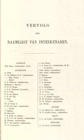 Vervolg der naamlijst van inteekenaren