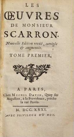 Les Oeuvres De Monsieur Scarron, 1