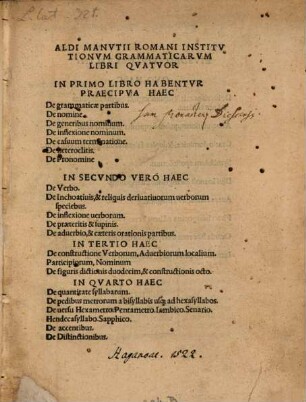 Aldi Manutii Romani Institutionum grammaticarum libri quatuor