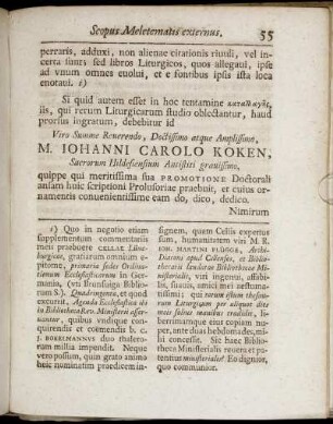 Viro Summe Reuerendo, Doctissimo atque Amplissimo M. Johanni Carlo Koken.