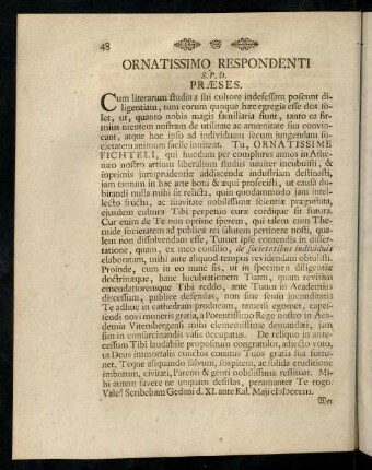 48-50, Ornatissimo Respondenti S. P. D. Praeses.