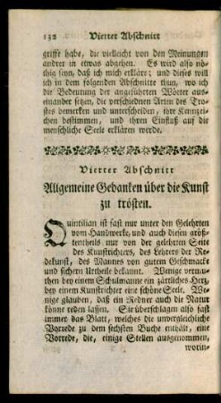 Vierter Abschnitt Allgemeine Gedanken über die Kunst zu trösten